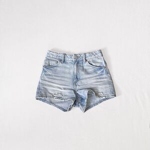 H&M Light Pale Blue High Rise Distressed Ripped Denim Jean Shorts, Girls’ 12
